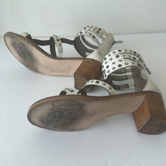 Sam Edelman Dion Block Stud Heel Gladiator Sandal Shoes White Sz.8.5 - Picture 7 of 11